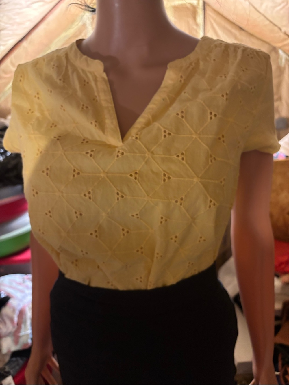 Yellow Eyelet Split-Neck Women's Top St. John’s Bay Size M